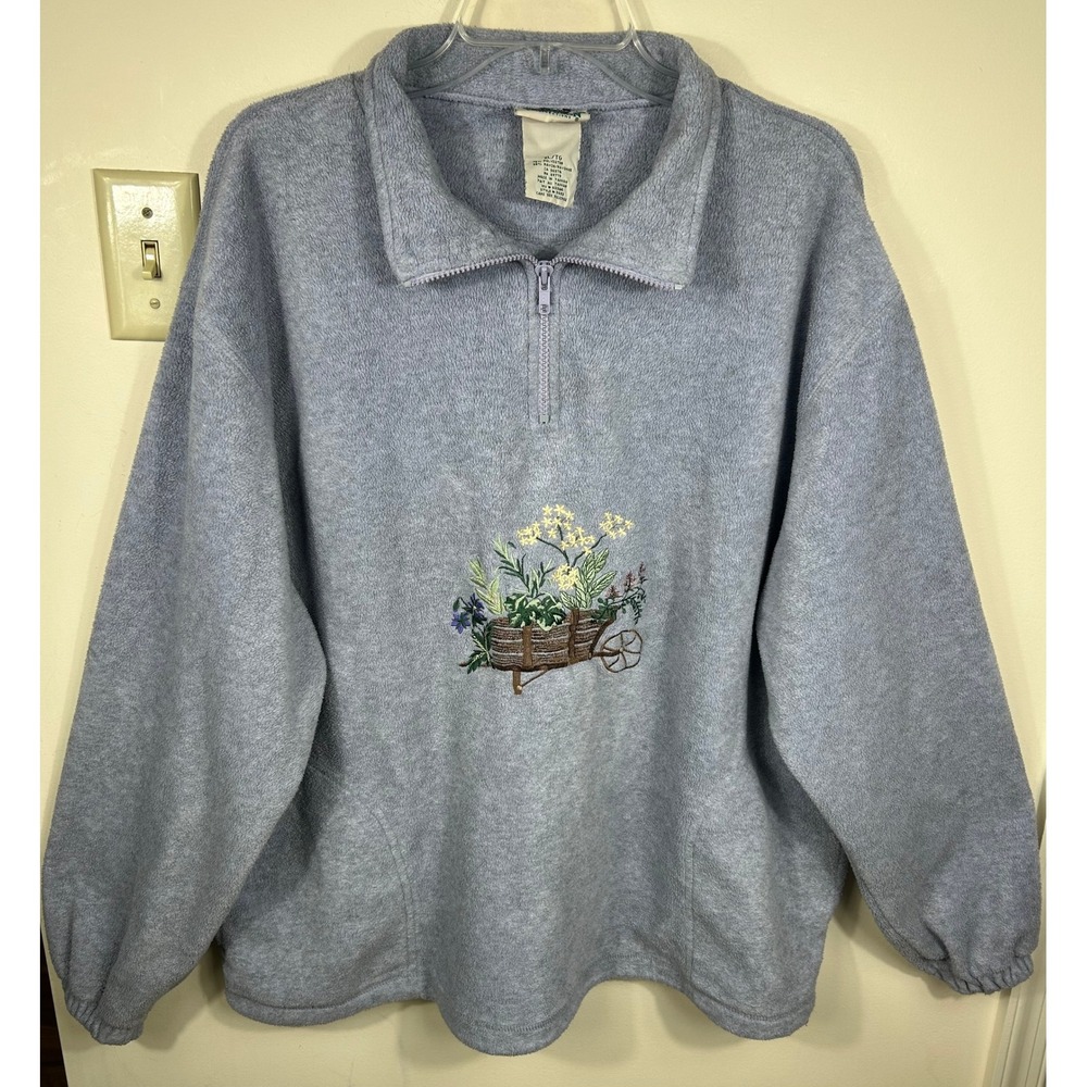 VTG 90s Northern Reflections Pullover Women XL Gray Floral 1/4 Zip Cottagecore